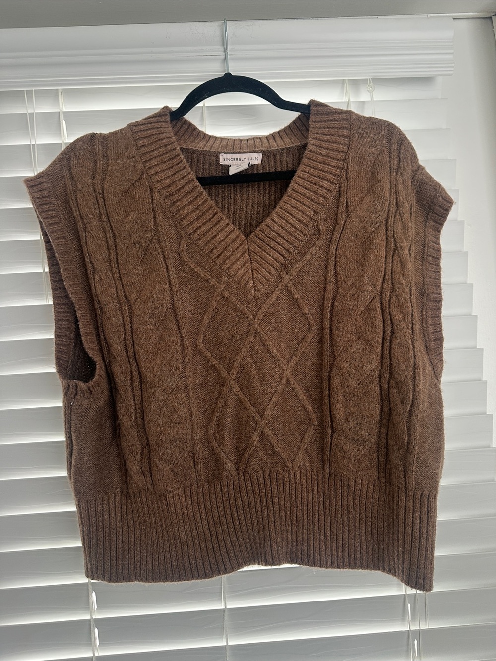 Sincerly Jules Chestnut Brown Cable V-Neck Sweater Vest